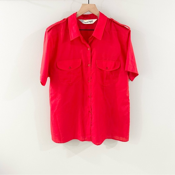 Diane Von Furstenberg Short Sleeve Button Front Blouse Red Size 16 - Picture 4 of 8
